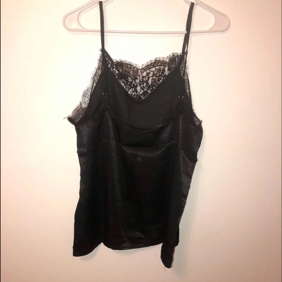 Black Satin Sexy Lace Trim Cami Tank Top - Picture 3 of 5